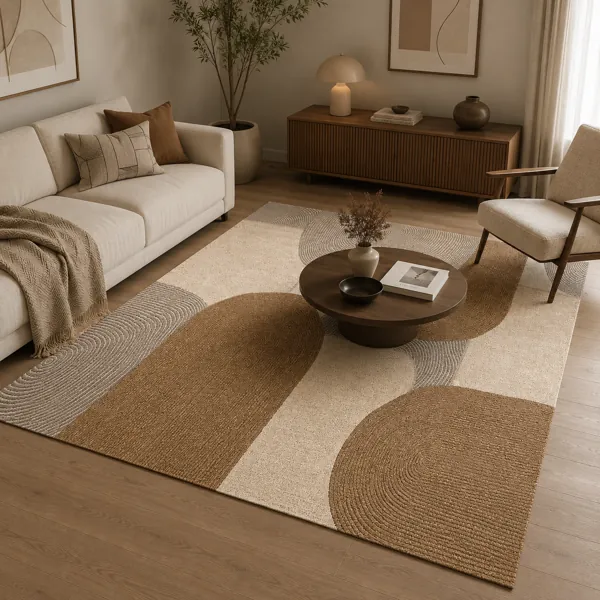 Modern Geometric Rug – Brown Beige Concentric Arches back