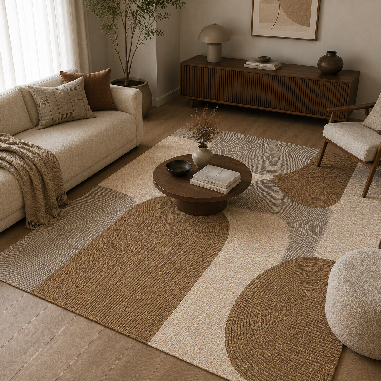 Modern Geometric Rug – Brown Beige Concentric Arches 3