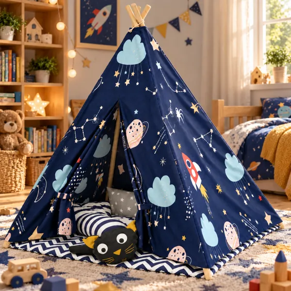 Space Adventure Kids Teepee Tent 3D Model back