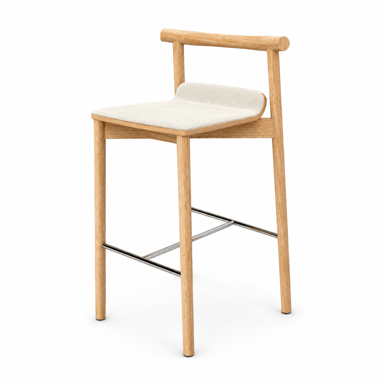 Light Wood Bar Stool – Cream Fabric Seat 3D Model 3