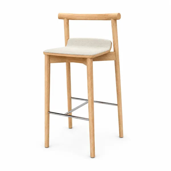 Light Wood Bar Stool – Cream Fabric Seat 3D Model