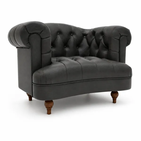 Black Tufted Leather Club Armchair – Rolled Arms 3D Model