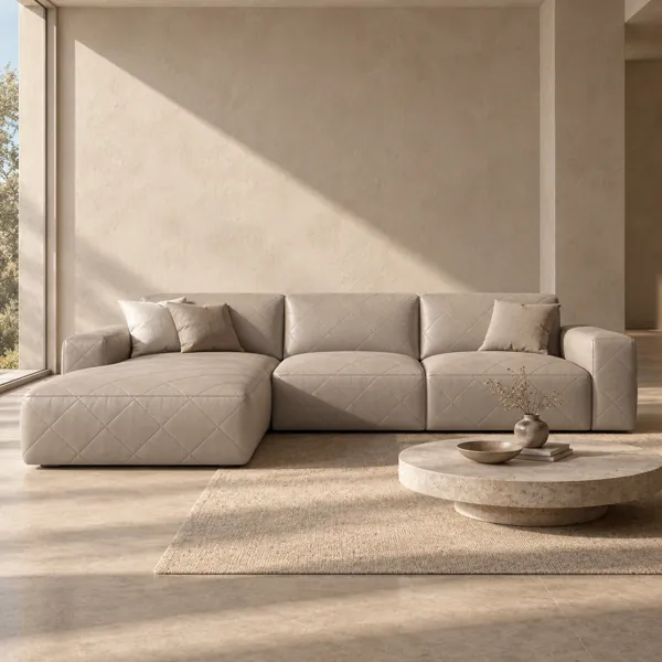 Warm Beige Diamond Quilted Leather Texture back