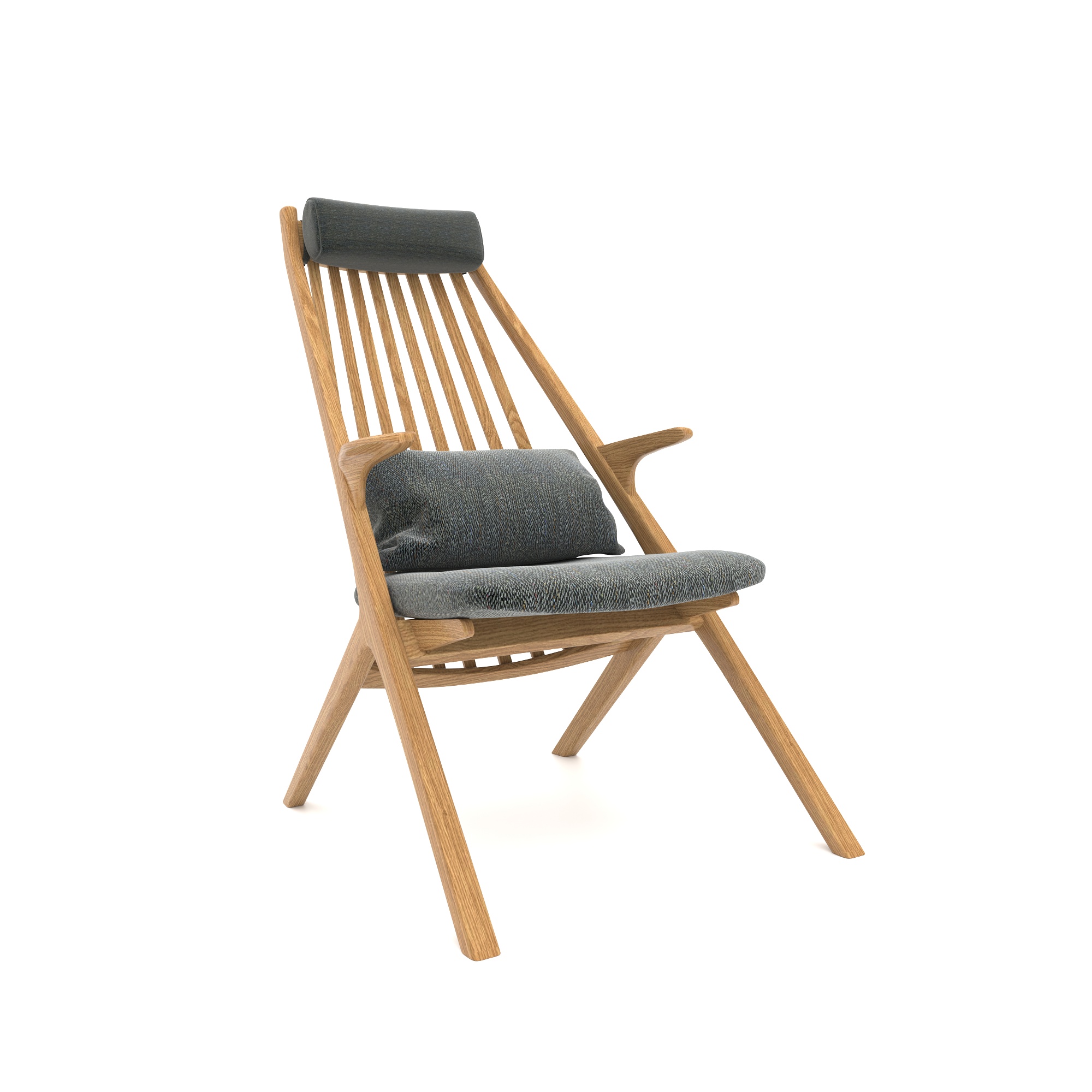 Warm Wood Spindle Back Grey Armchair 3D Model