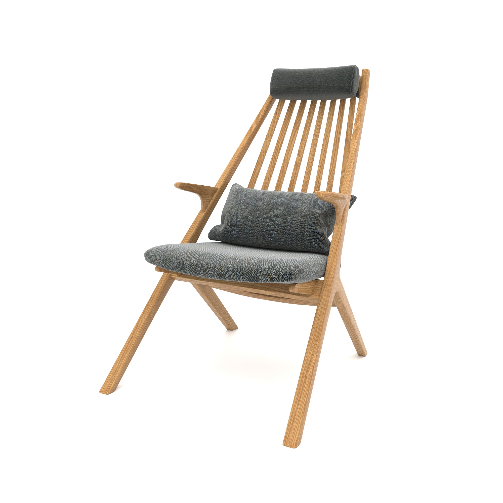 Warm Wood Spindle Back Grey Armchair 3D Model 3