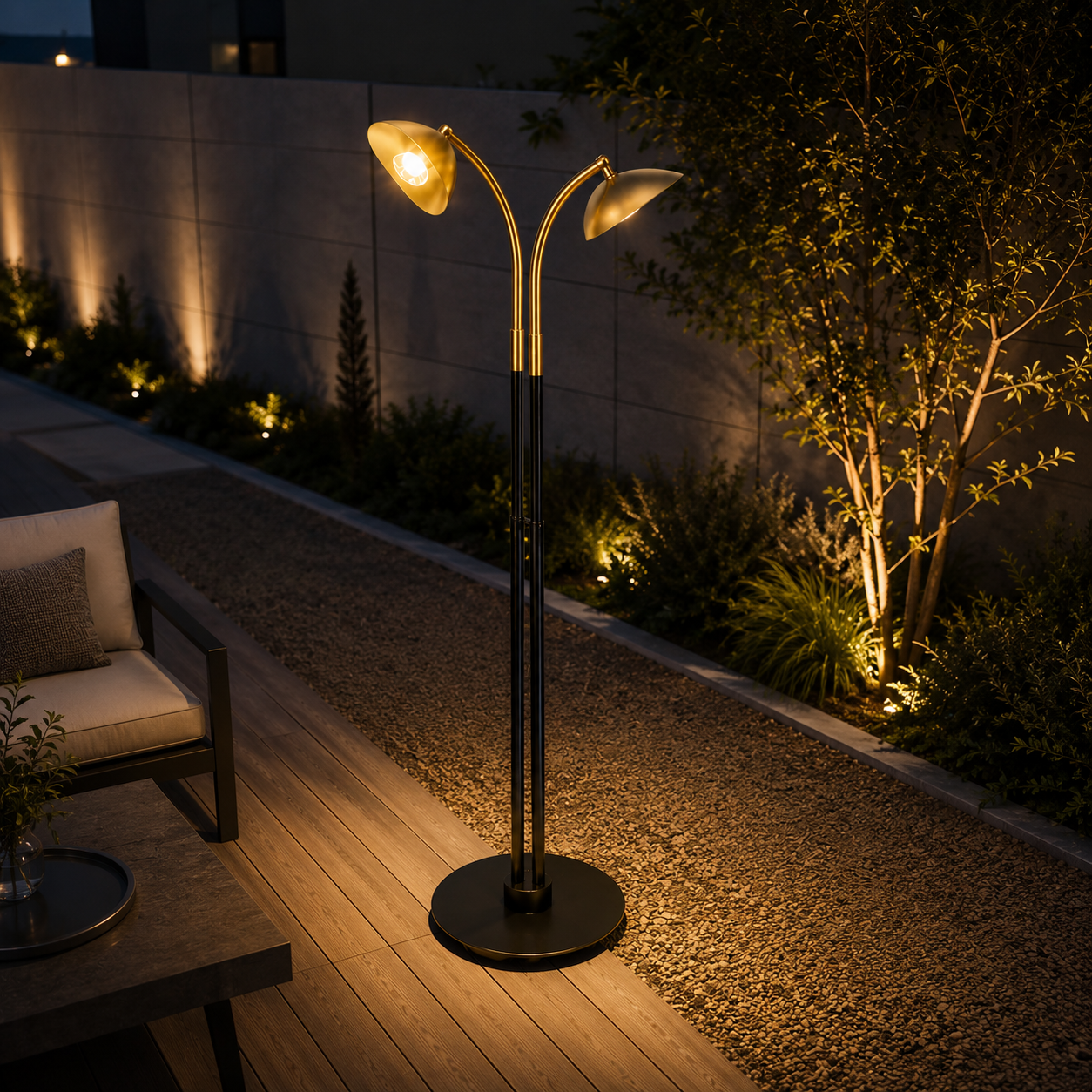 Black and Gold Twin-Arc Street Light – Dish Shades 3D Model 3