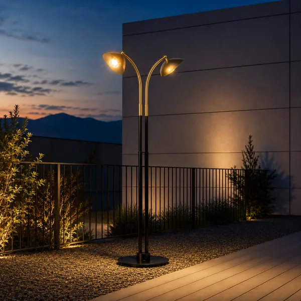 Black and Gold Twin-Arc Street Light – Dish Shades 3D Model back