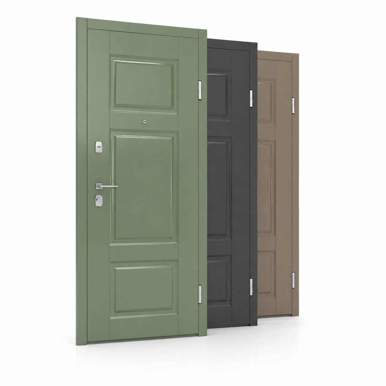 Classic Paneled Wood Door – Sage Green, Charcoal & Taupe 3D Model 1