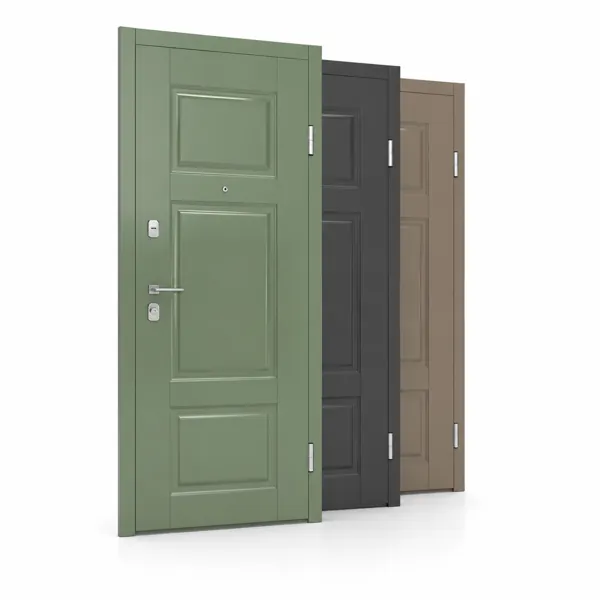 Classic Paneled Wood Door – Sage Green, Charcoal & Taupe 3D Model