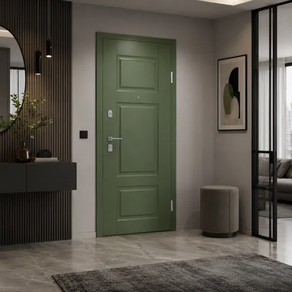 Classic Paneled Wood Door – Sage Green, Charcoal & Taupe 3D Model back