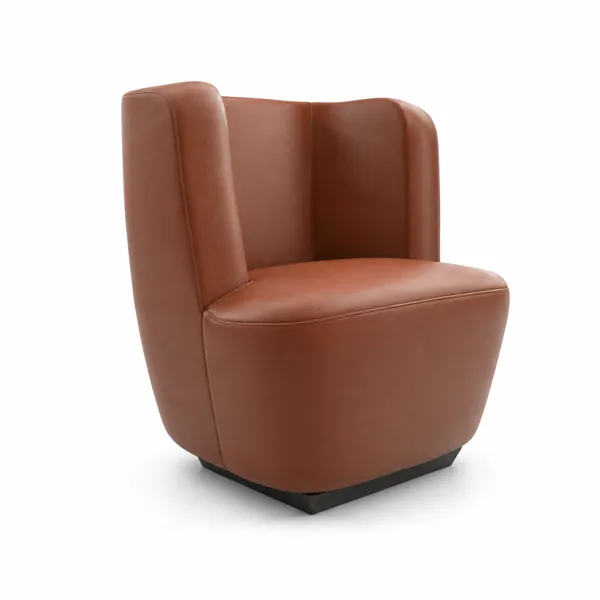 Cognac Leather Tub Chair – Dark Wood Plinth 3D Model