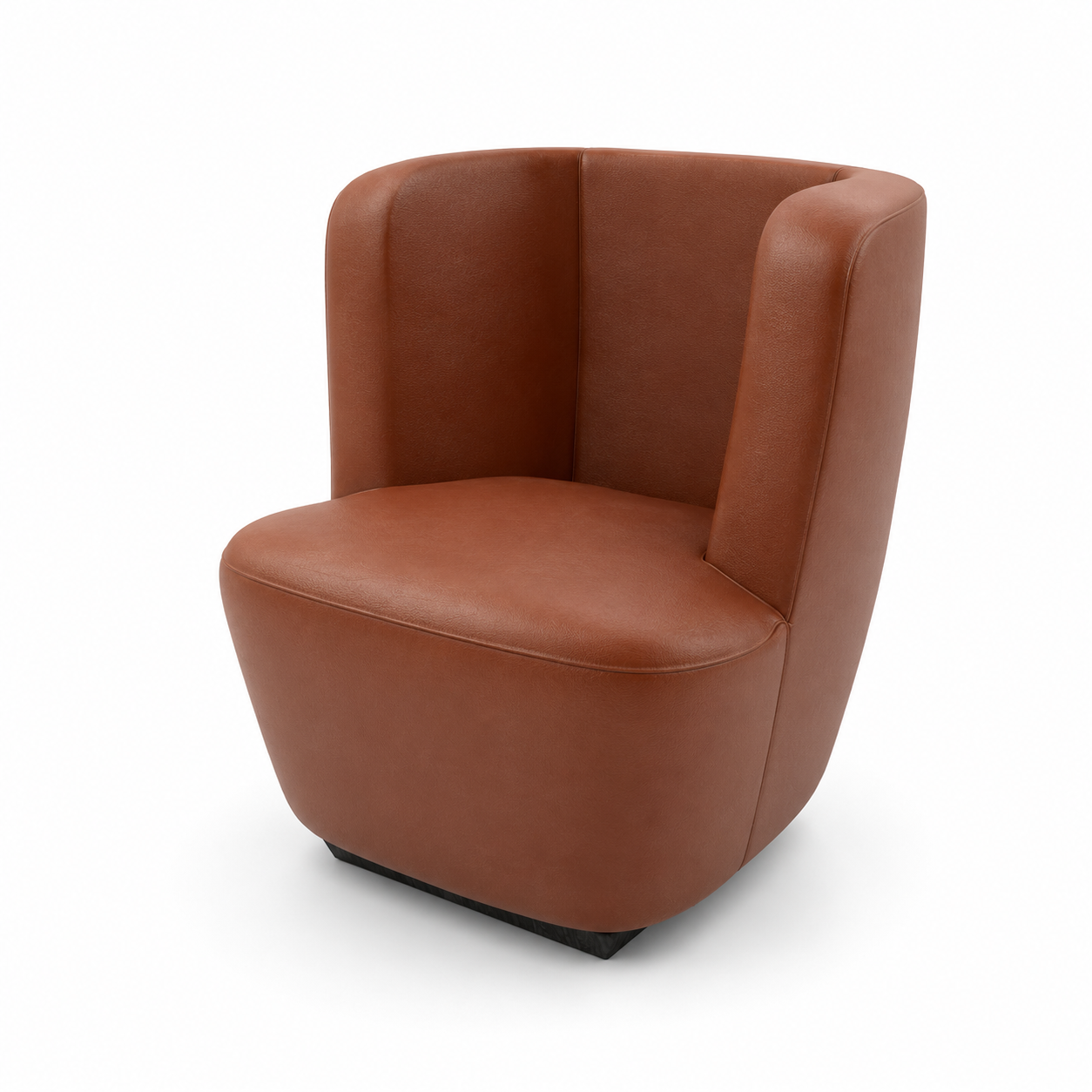 Cognac Leather Tub Chair – Dark Wood Plinth 3D Model 3