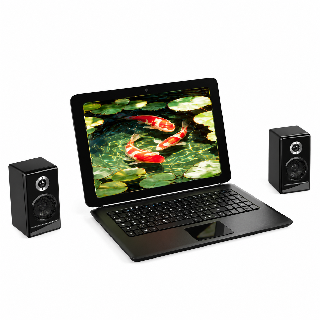 Black Laptop and Dual Speakers 3D Model 1