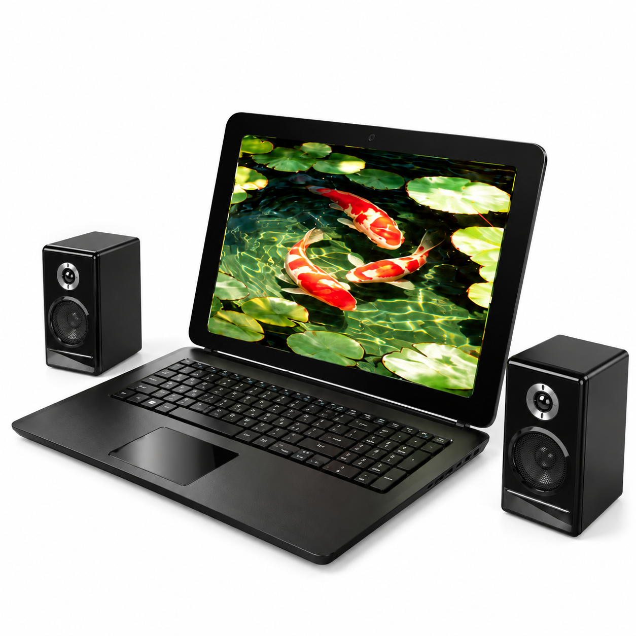 Black Laptop and Dual Speakers 3D Model 3