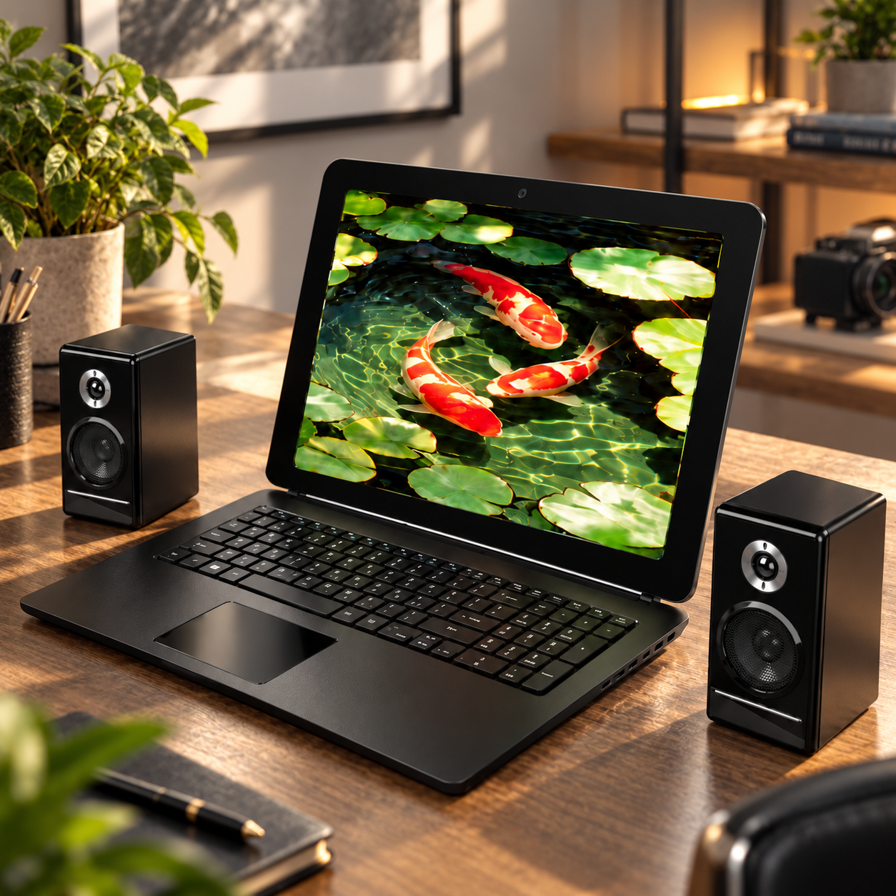 Black Laptop and Dual Speakers 3D Model 4