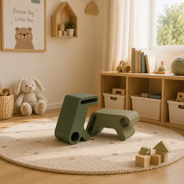 Modern Kids Plastic Stool Set – Olive Green Slot Forms 3D Model back