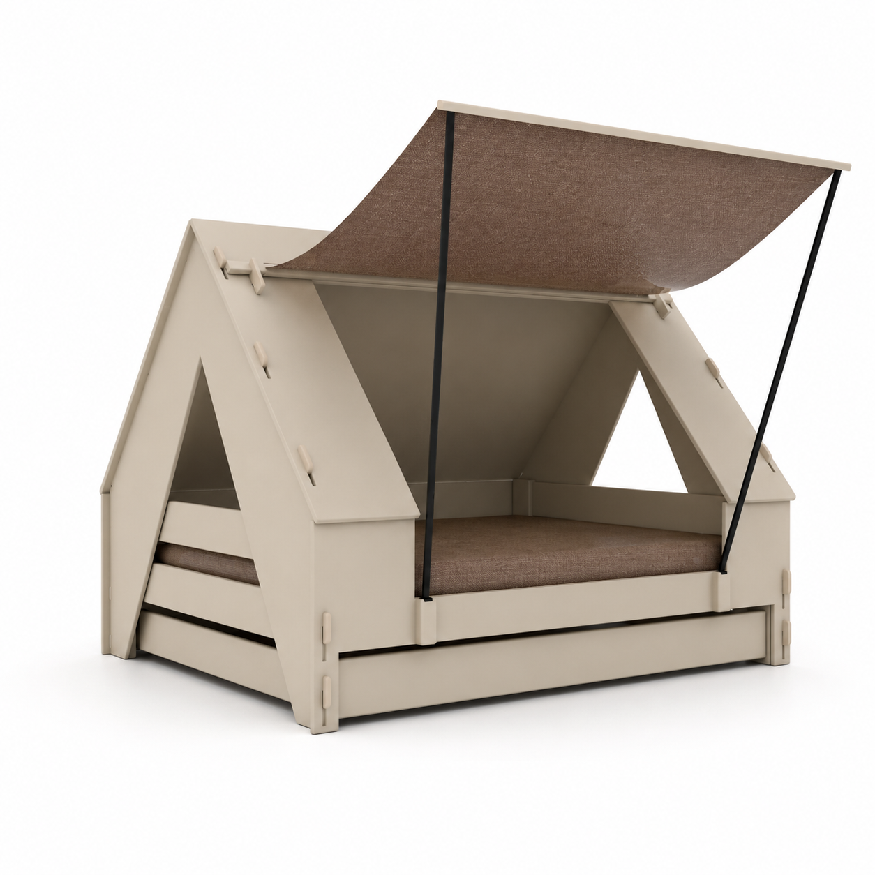 Beige House Bed with Brown Canopy – Tent Style 3D Model