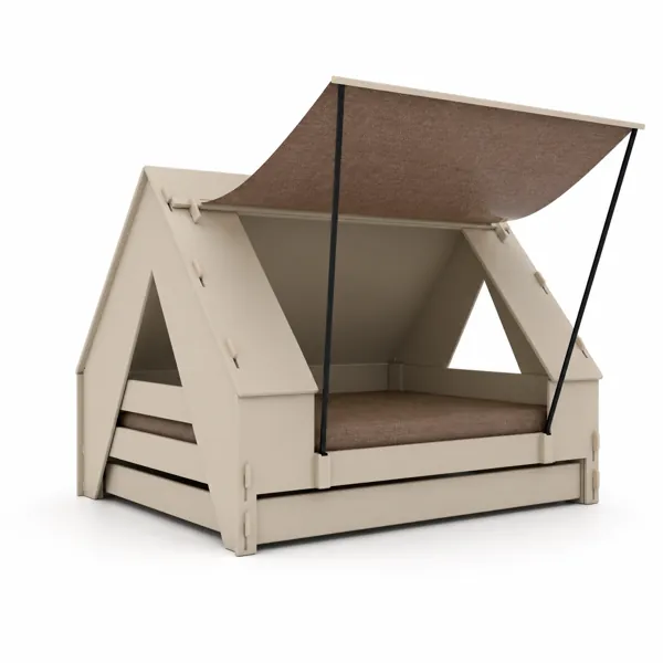 Beige House Bed with Brown Canopy – Tent Style 3D Model