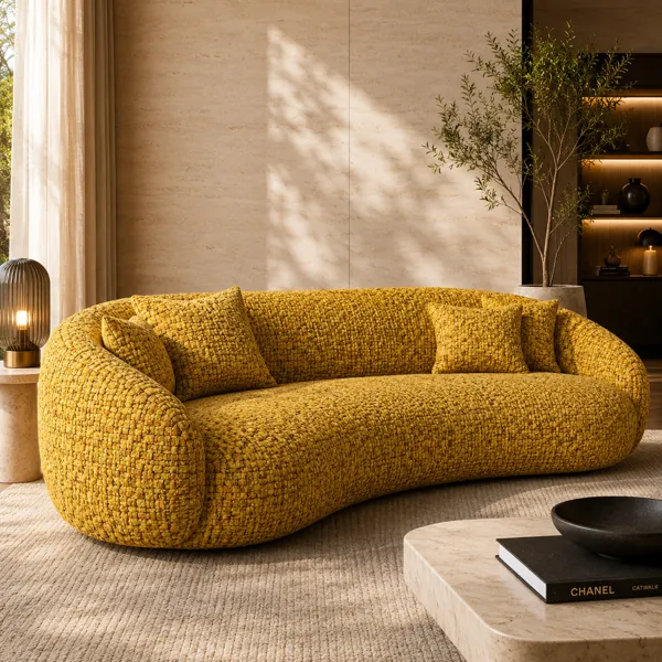 Chunky Basket Weave Mustard Yellow Fabric Texture back
