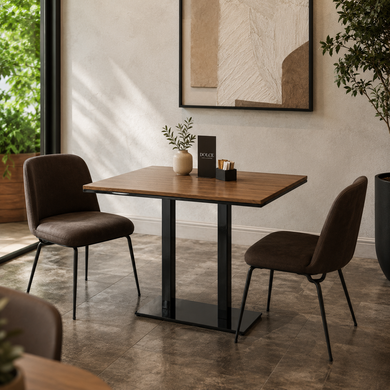 Warm Brown Live-Edge Twin Pedestal Table 3D Model 2