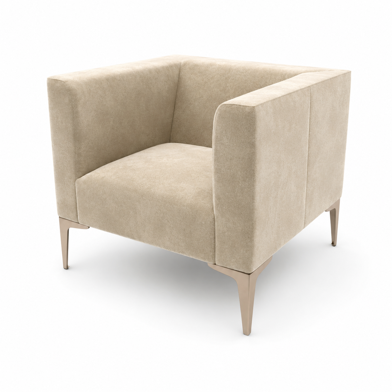 High-Sided Beige Armchair with Champagne Metal Legs 3D Model 3