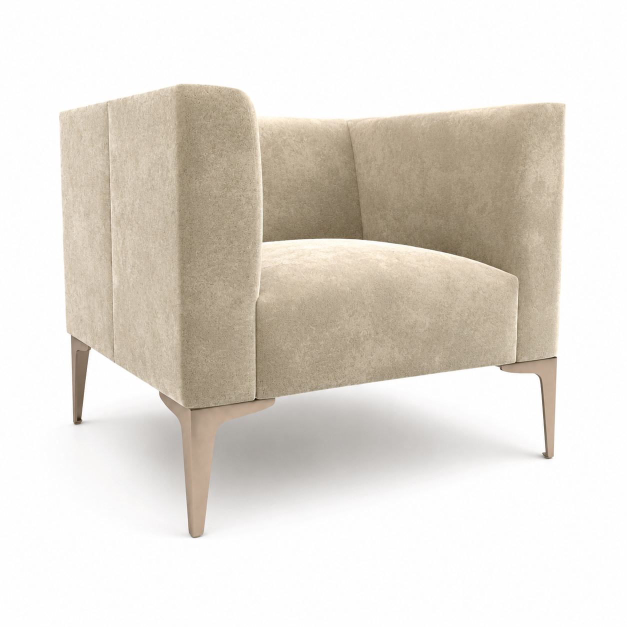 High-Sided Beige Armchair with Champagne Metal Legs 3D Model 1