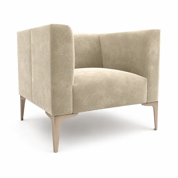 High-Sided Beige Armchair with Champagne Metal Legs 3D Model