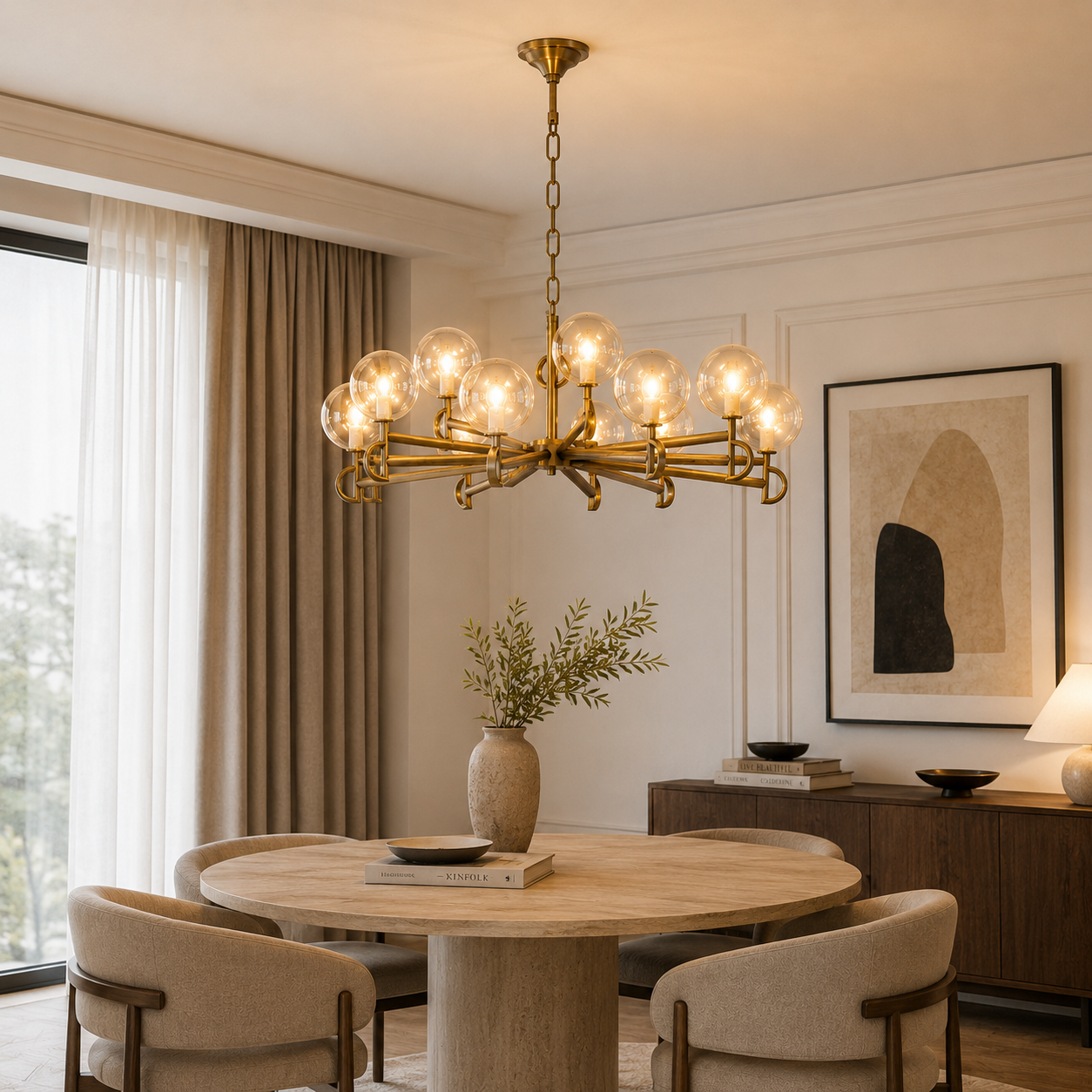 Antique Gold 10-Globe Chandelier 3D Model 2