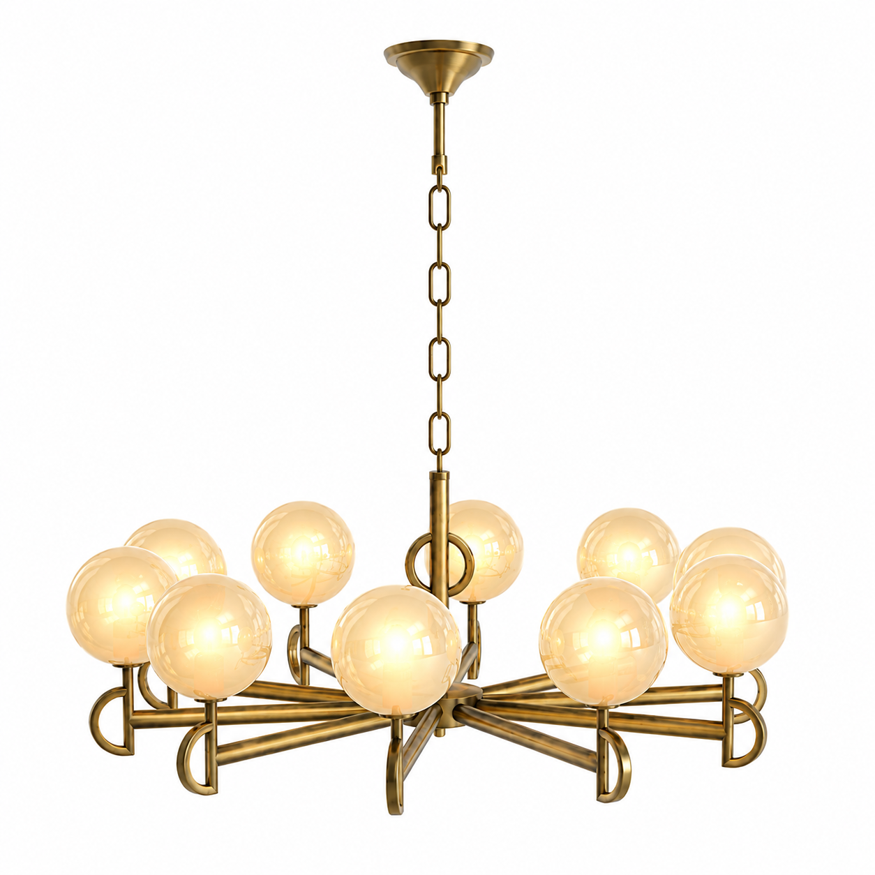 Antique Gold 10-Globe Chandelier 3D Model 1