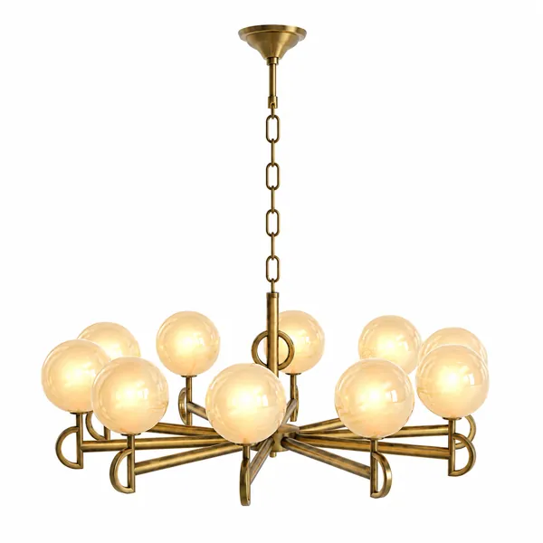 Antique Gold 10-Globe Chandelier 3D Model