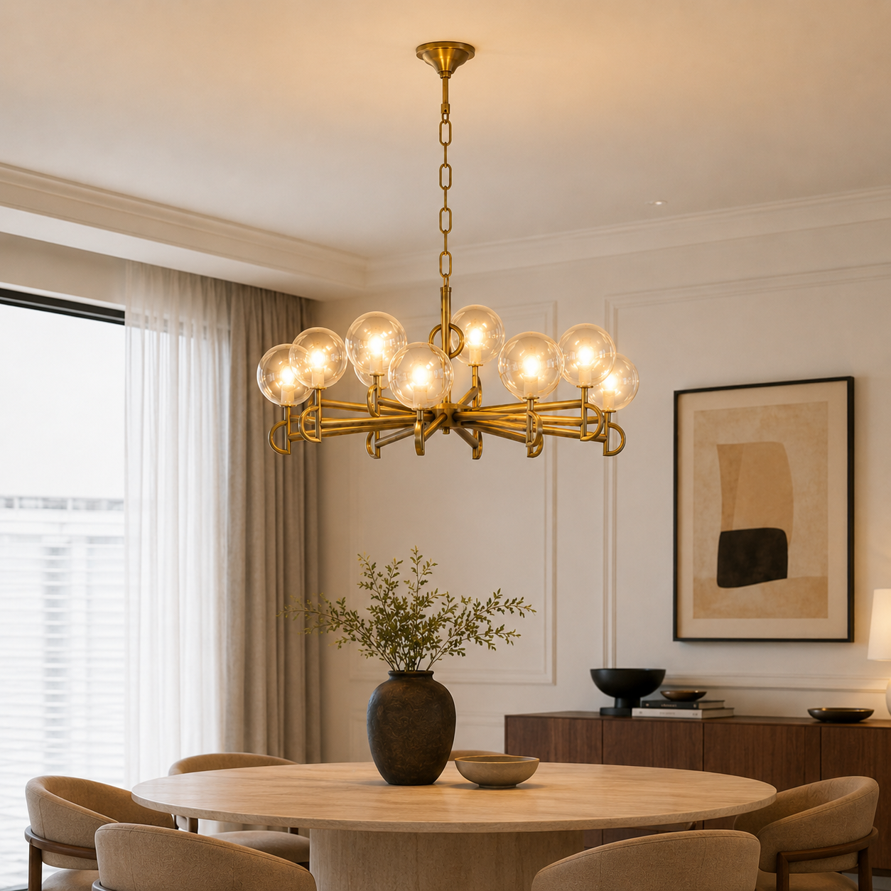 Antique Gold 10-Globe Chandelier 3D Model 3