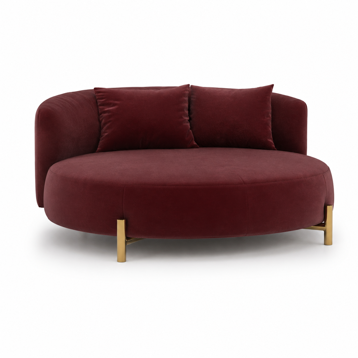 Burgundy Oval Sofa with Gold Metal Legs 3D Model