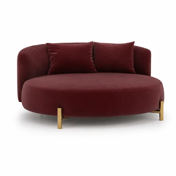 Burgundy Oval Sofa with Gold Metal Legs 3D Model