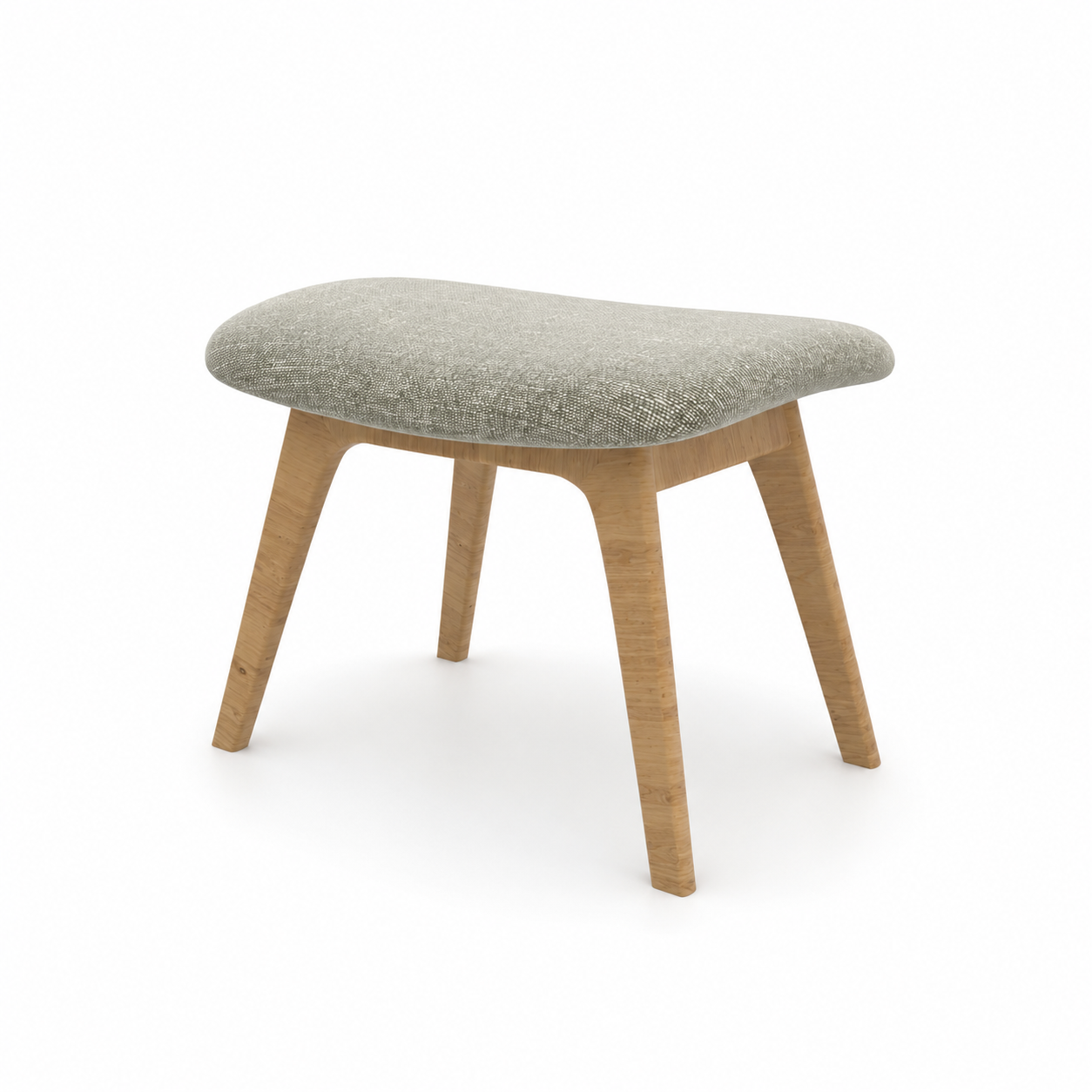 Ivory Textured Fabric Stool – Natural Wood Frame 3D Model 3