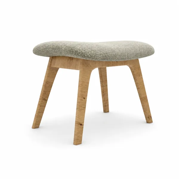 Ivory Textured Fabric Stool – Natural Wood Frame 3D Model