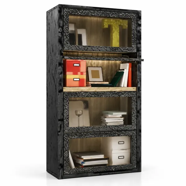Black Textured Glass Door Book Cabinet 3D Model