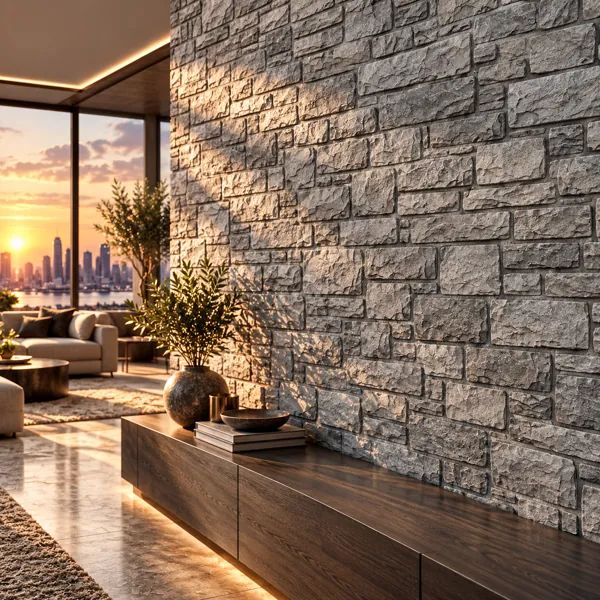 Ash Gray Rough Cut Stacked Stone Wall Texture back