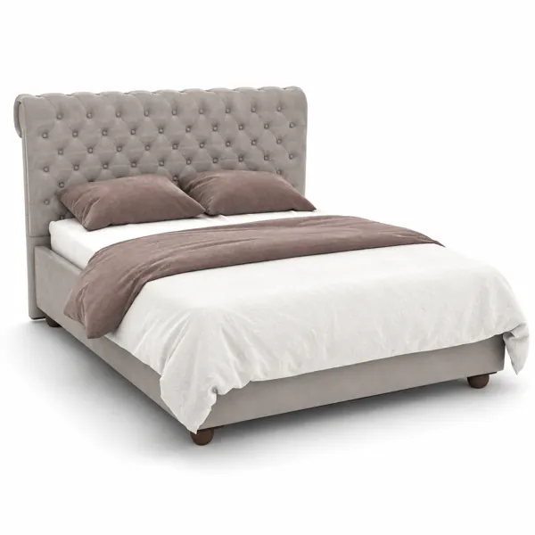 Beige Velvet Wingback Tufted Bed 3D Model