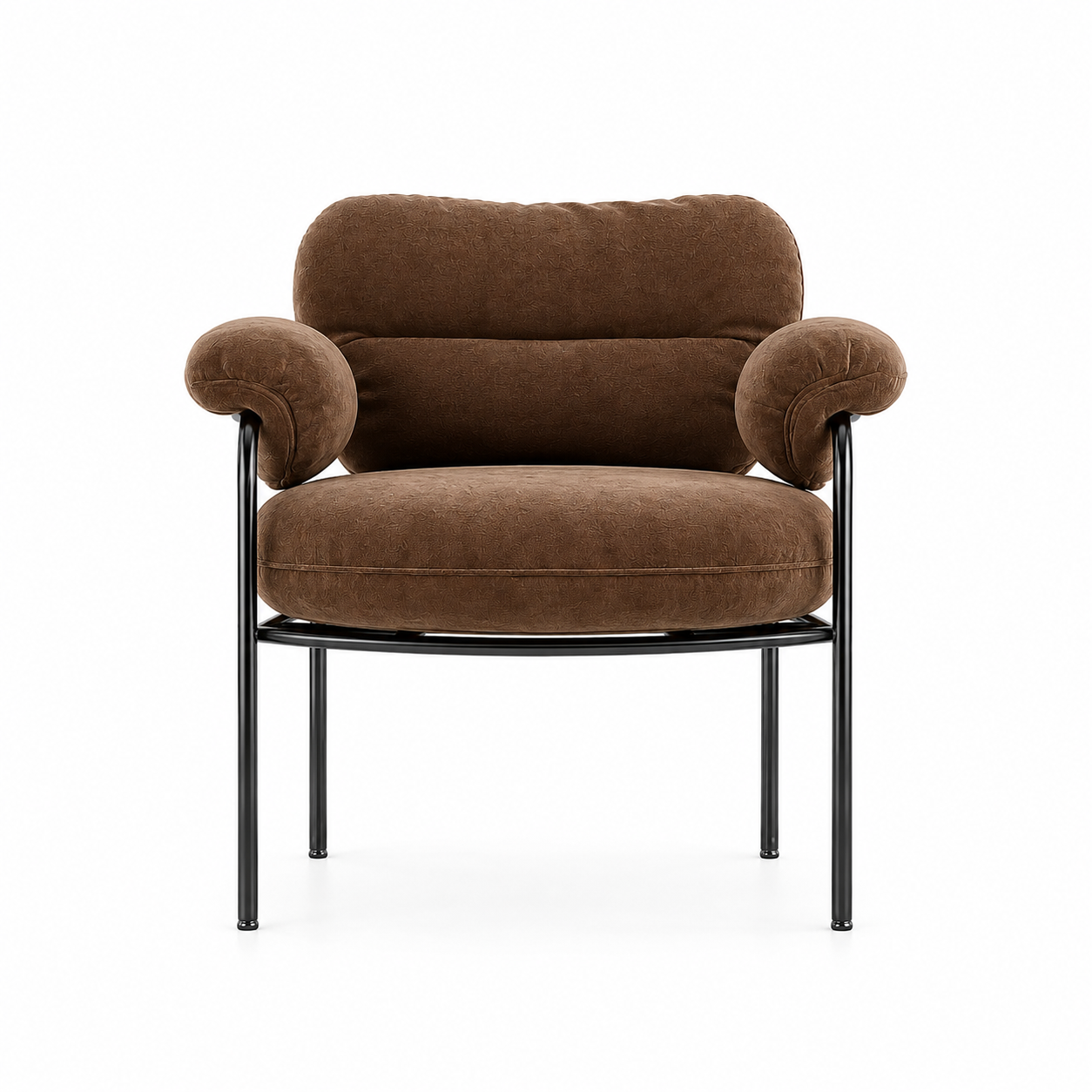 Modern Mocha Fabric Lounge Armchair with Black Metal Frame 3D Model 3