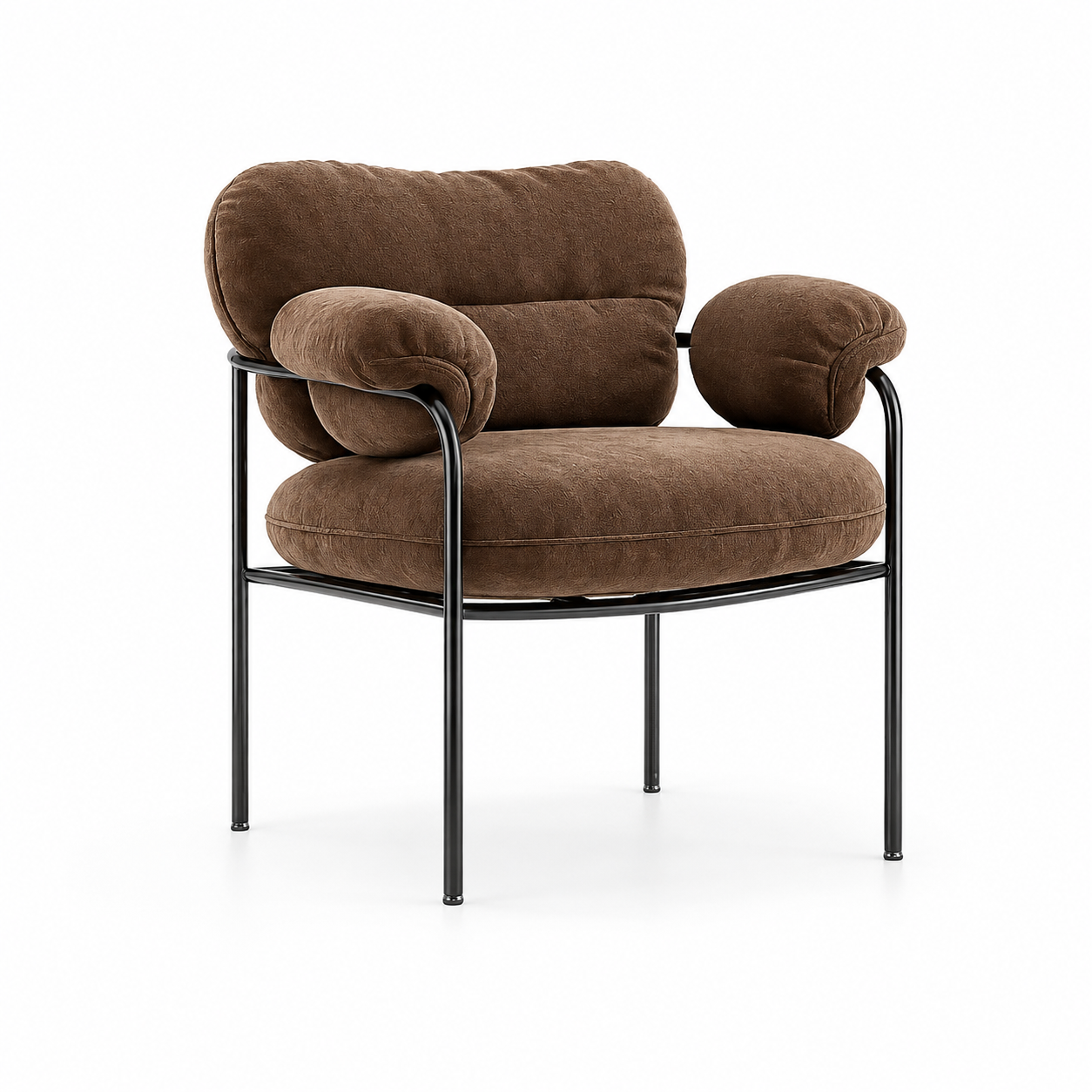 Modern Mocha Fabric Lounge Armchair with Black Metal Frame 3D Model 1