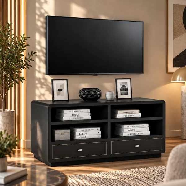 Wall-Mounted TV with Black Media Console 3D Model back
