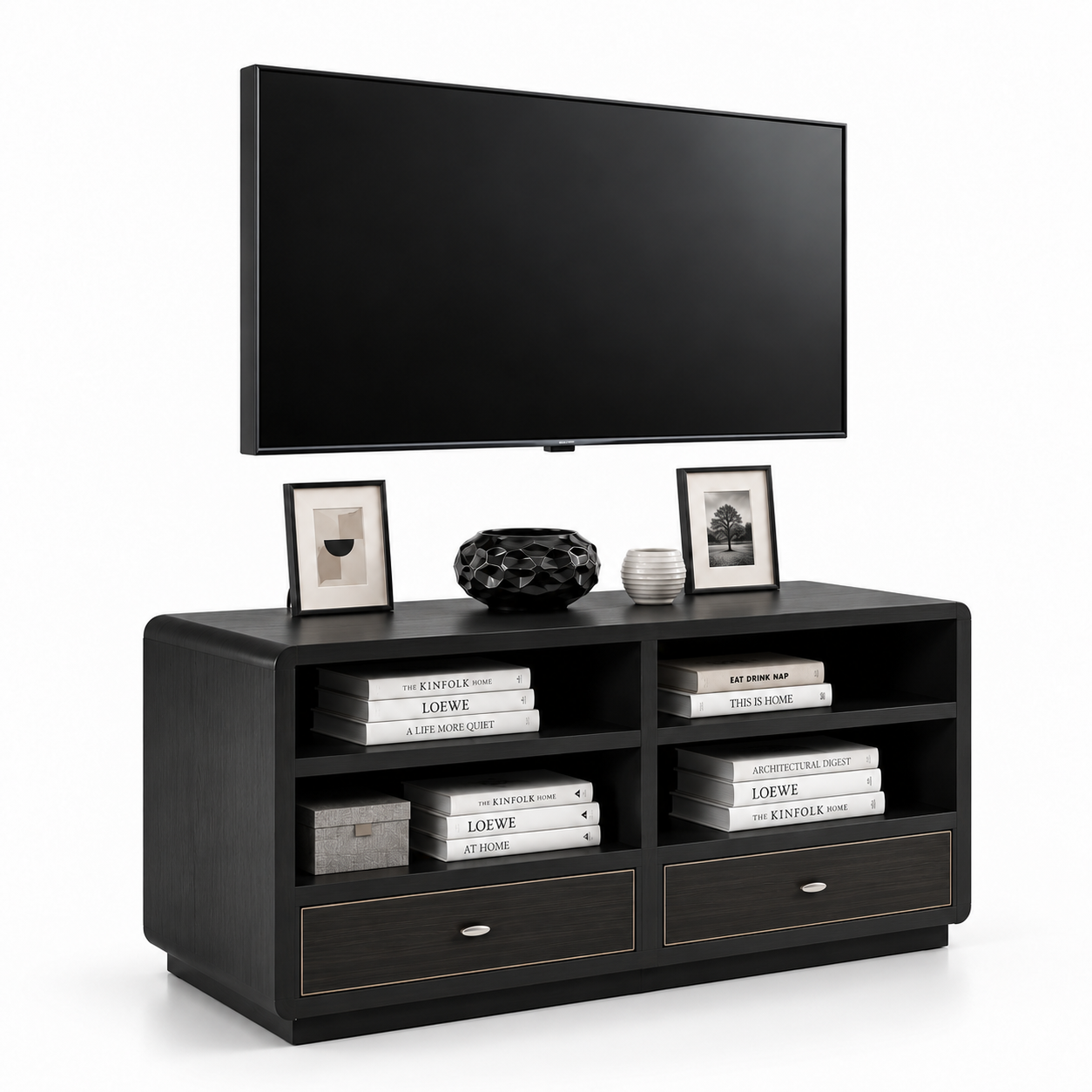Wall-Mounted TV with Black Media Console 3D Model 3