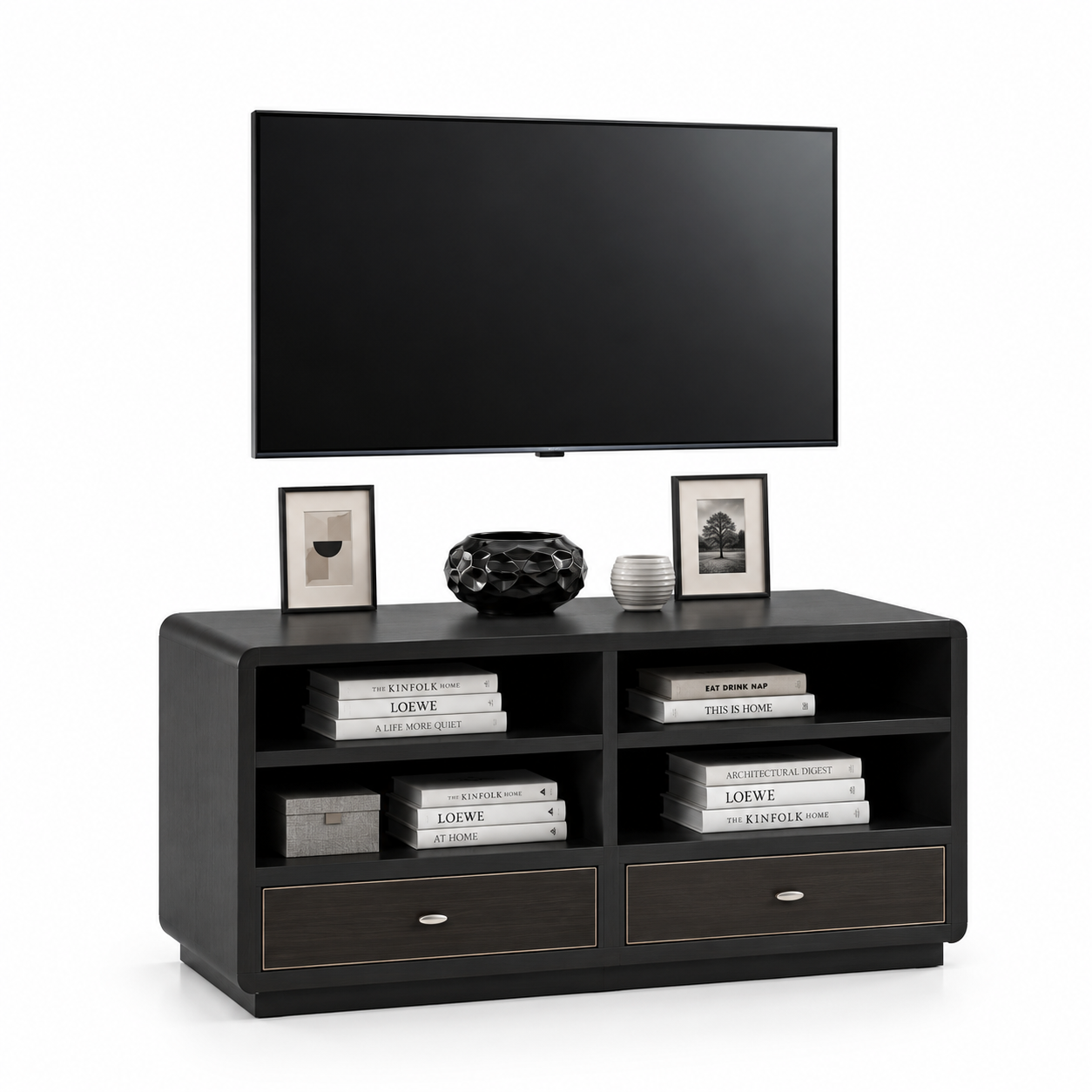 Wall-Mounted TV with Black Media Console 3D Model