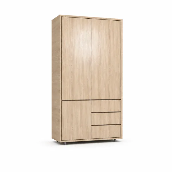 Light Wood Wardrobe – Vertical Grain & Lower Drawers 3D Model