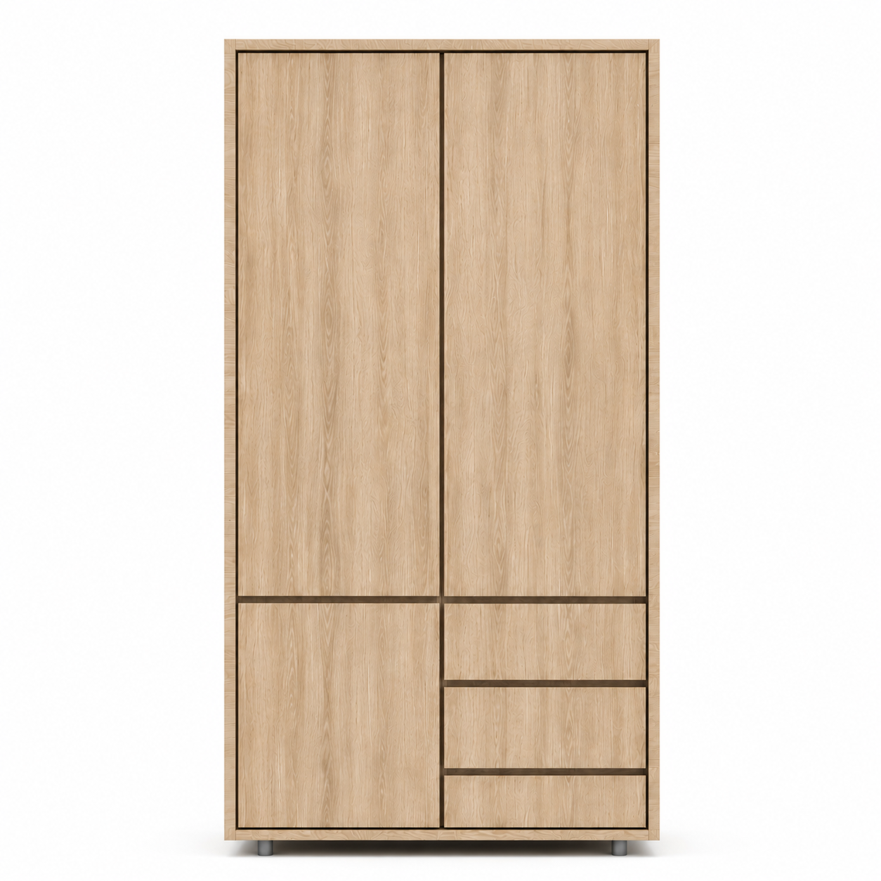 Light Wood Wardrobe – Vertical Grain & Lower Drawers 3D Model 3
