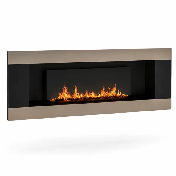 Linear Black Fireplace – Champagne Metal Frame 3D Model