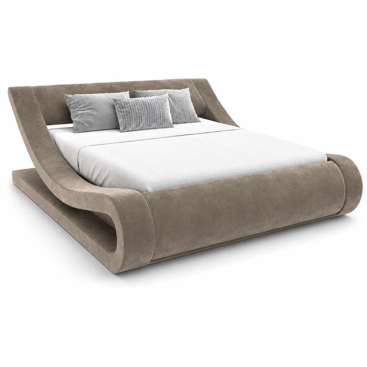 Taupe Velvet Sculptural Loop-Frame Bed 3D Model 1