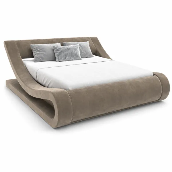 Taupe Velvet Sculptural Loop-Frame Bed 3D Model
