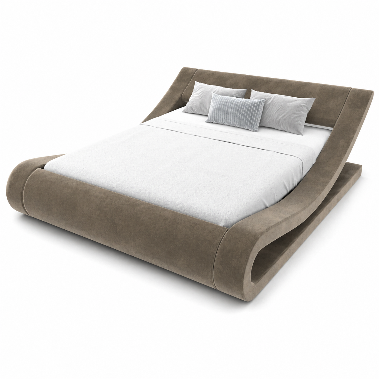 Taupe Velvet Sculptural Loop-Frame Bed 3D Model 3
