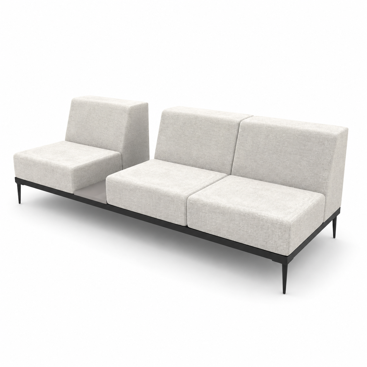 Ivory Split Modular Bench Sofa – Open Center Shelf 3D Model 3